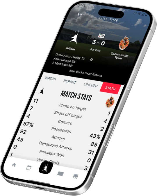 AFC Telford United mobile app mockup